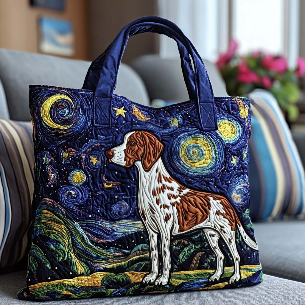 Starry Night Dog Quilted Tote Bag