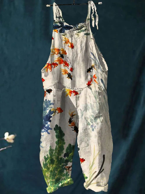 Fish Art Casual Wide-Leg Jumpsuit