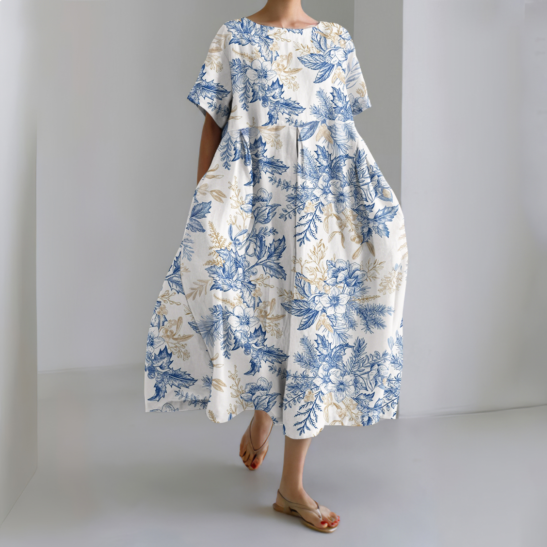 Casual Japanese Floral Art Print Dress