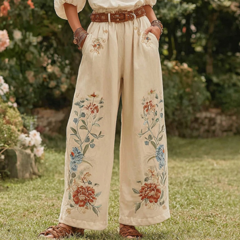 Women's Retro Bohemian Floral Patchwork Trousers