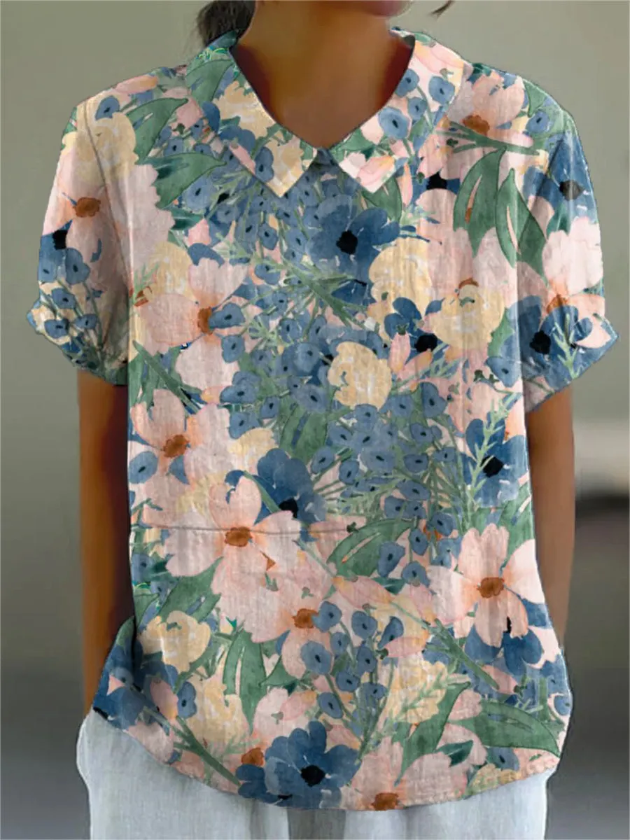Beautiful Flower Painting Art Print Casual Cotton & Linen Shirt