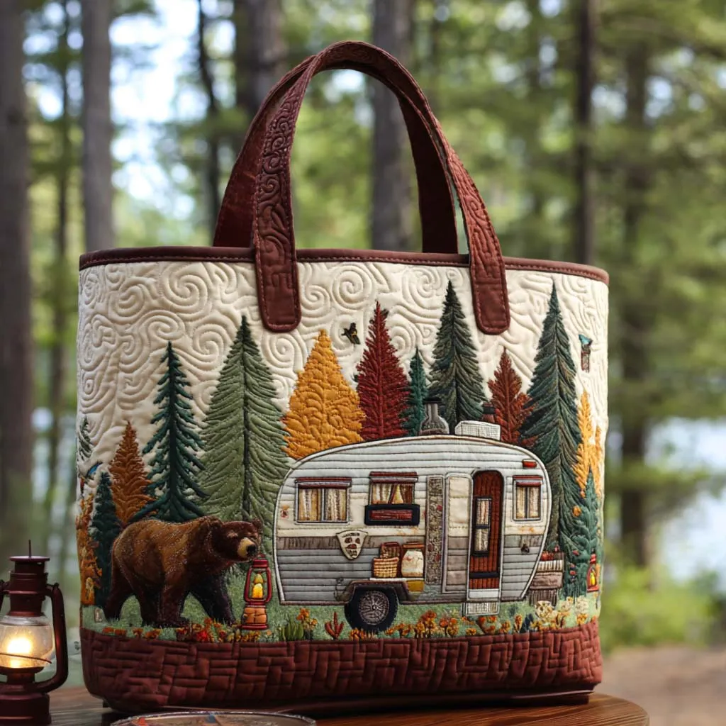 Camping Quilted Tote Bag