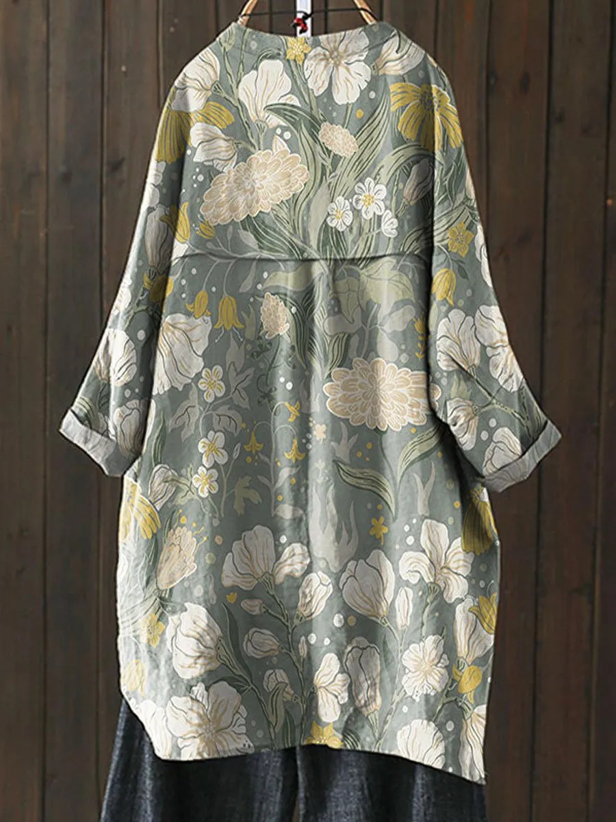 Vintage Lovely Floral Art Print Loose Casual Top Jacket