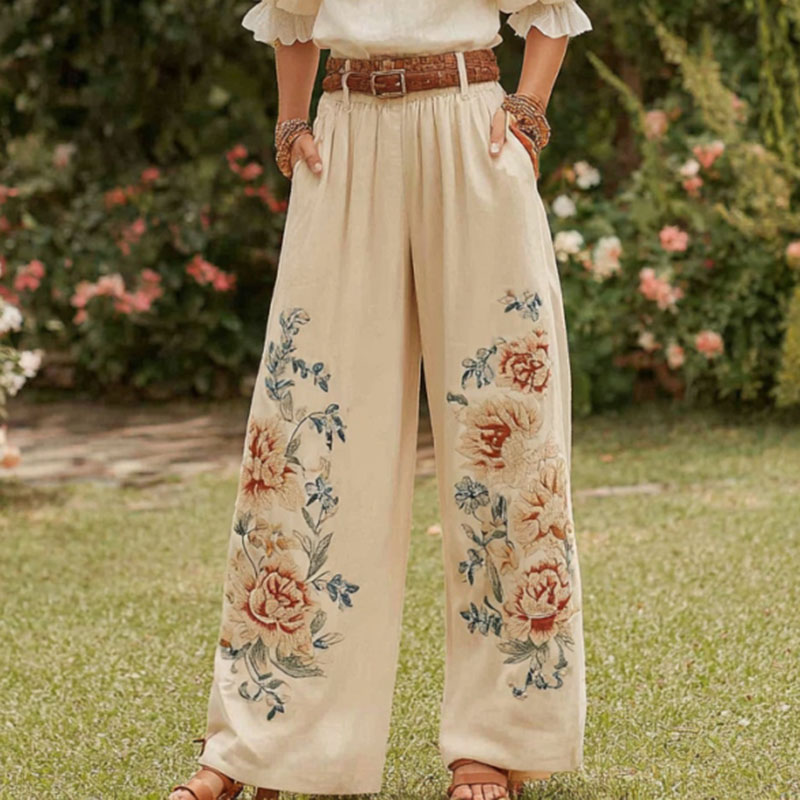 Women's Retro Bohemian Floral Patchwork Casual Trousers