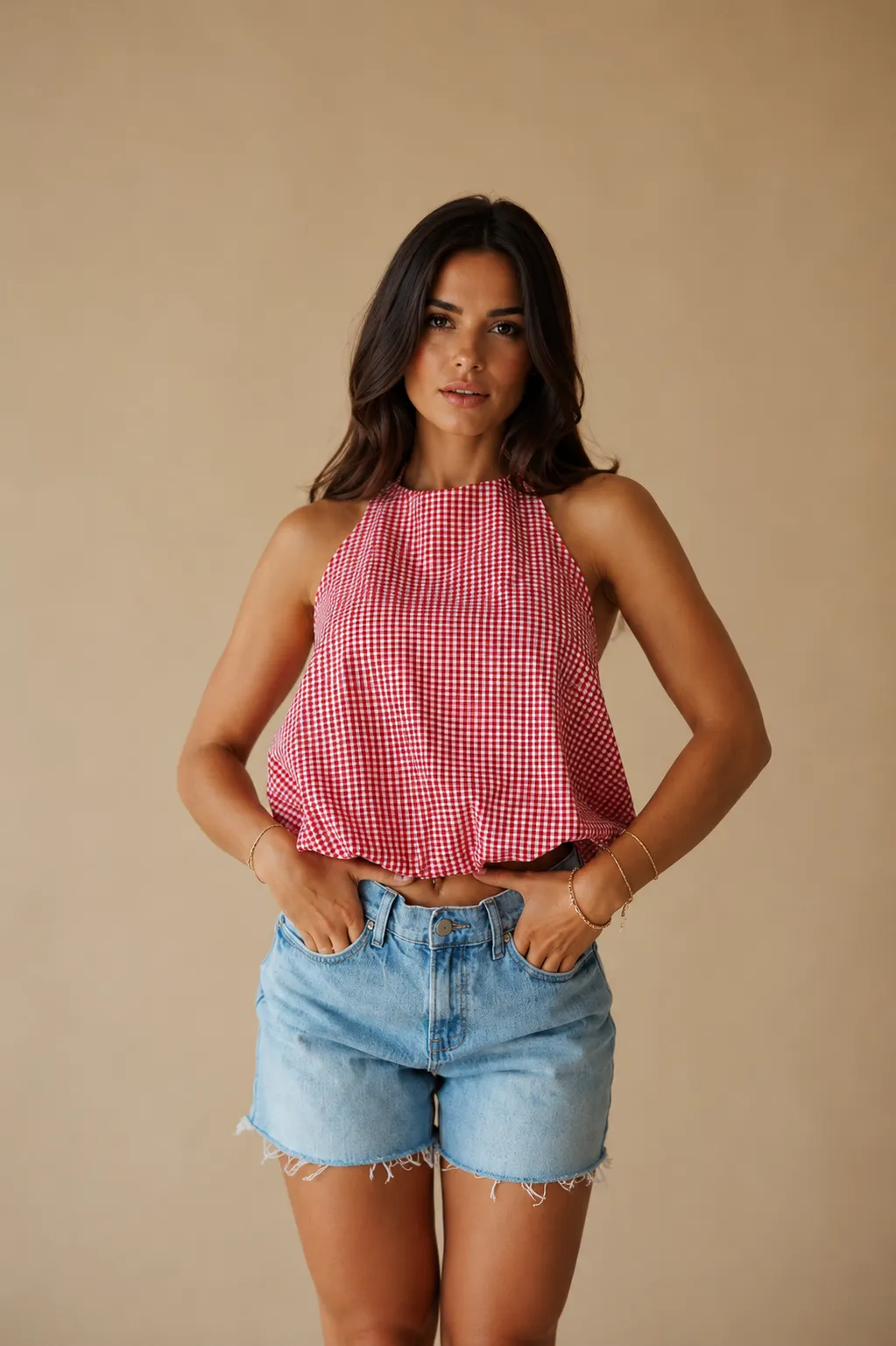 Gingham Bubble Halter Top