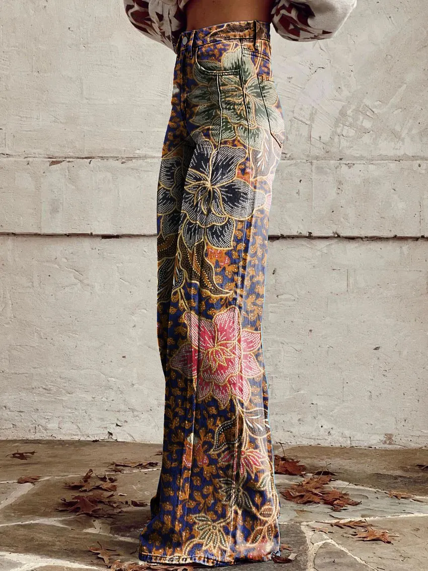 Floral Casual Wide-Leg Pants