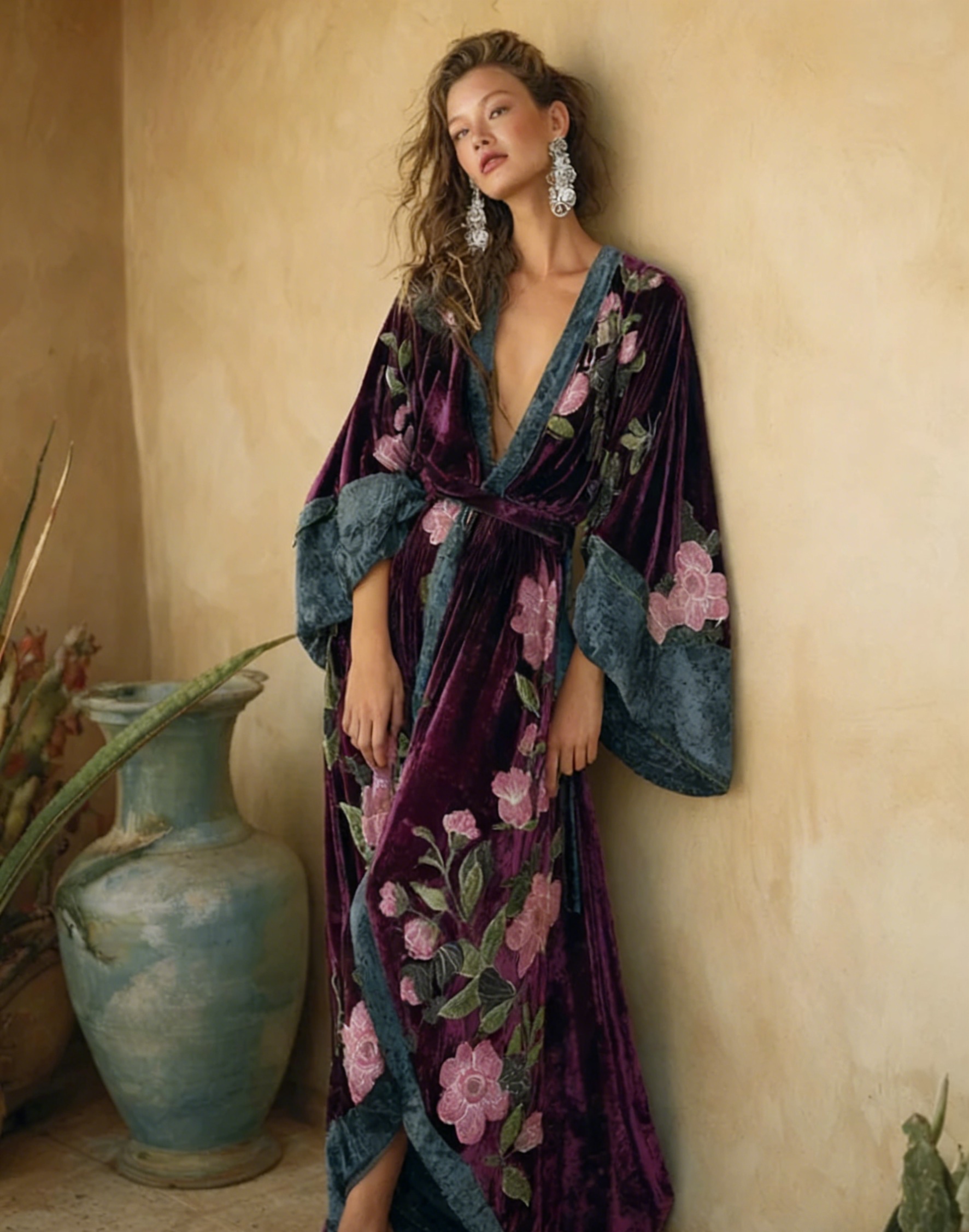 Autumn and winter elegant velvet robe (with belt)