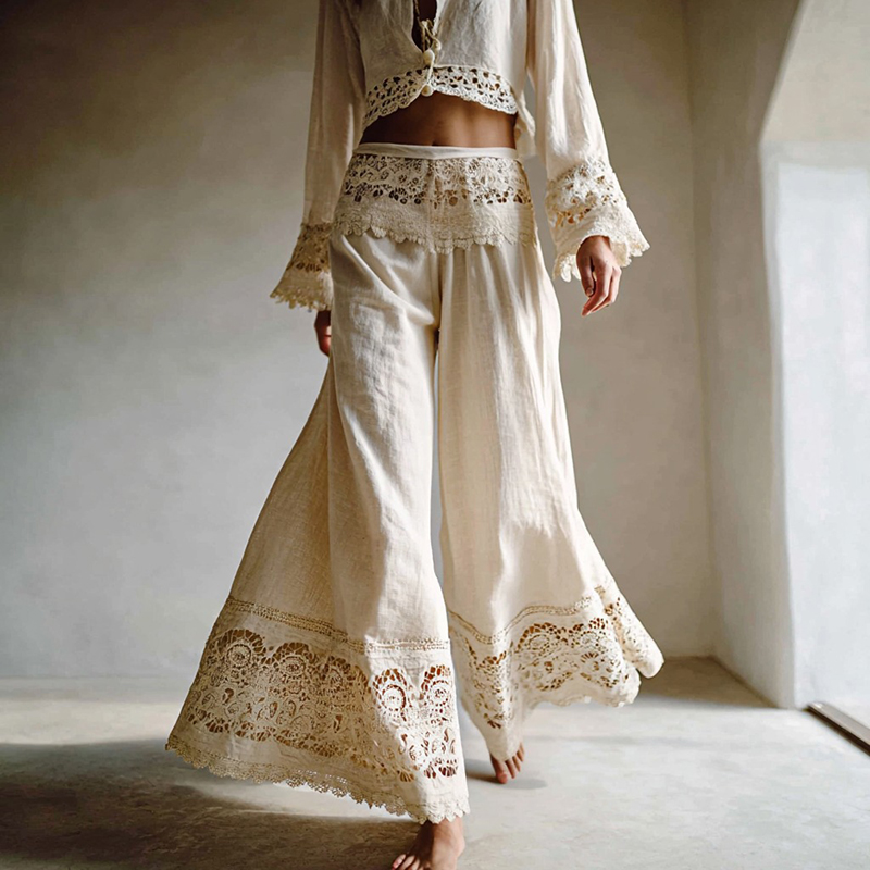 Women's Vintage Lace-paneled Casual Pants