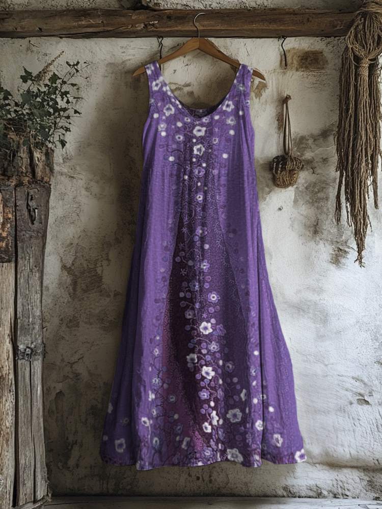 Boho Vintage Floral Women's Linen Vest Dress