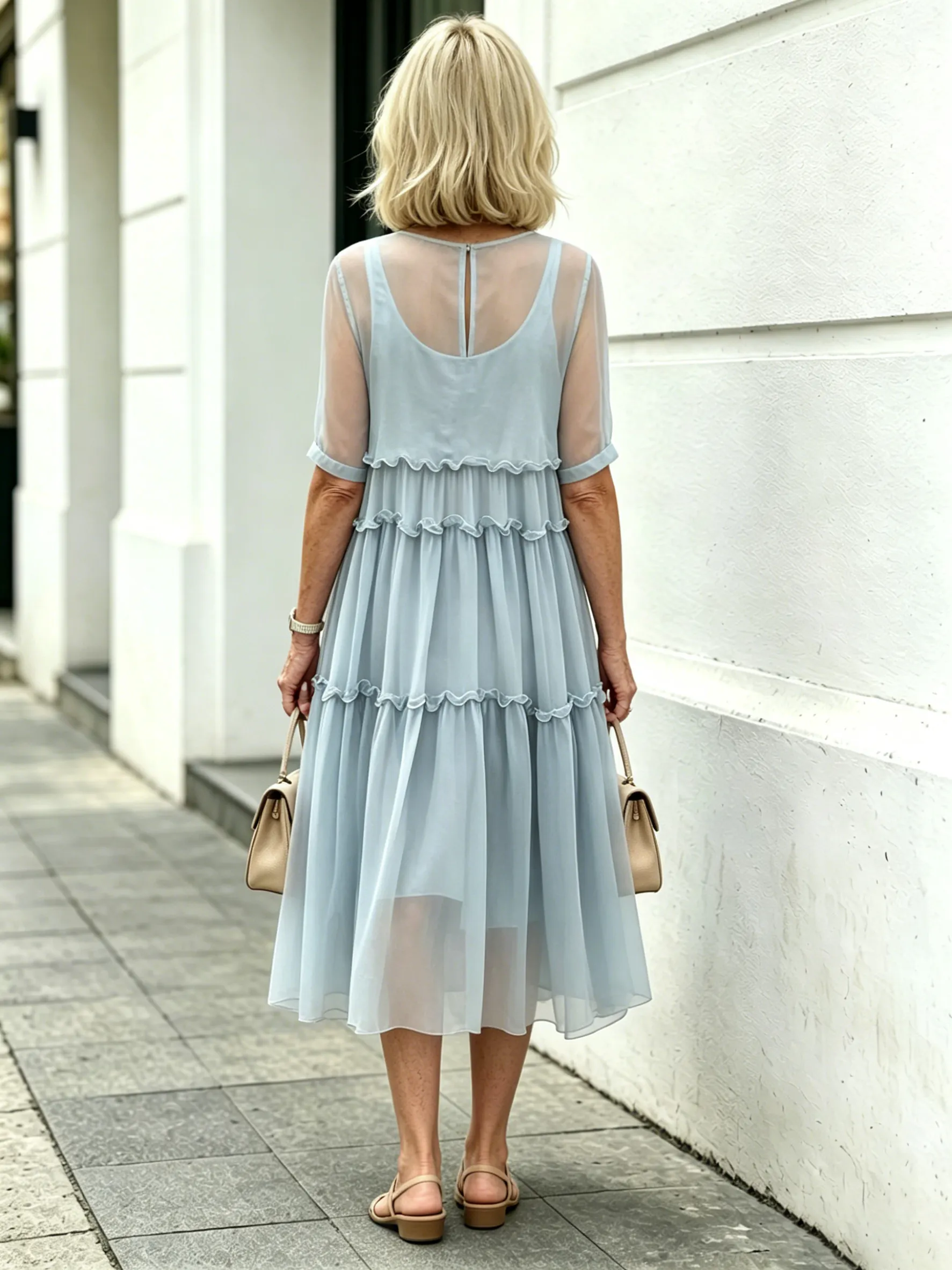 Light Blue Tiered Ruffle Midi Dress