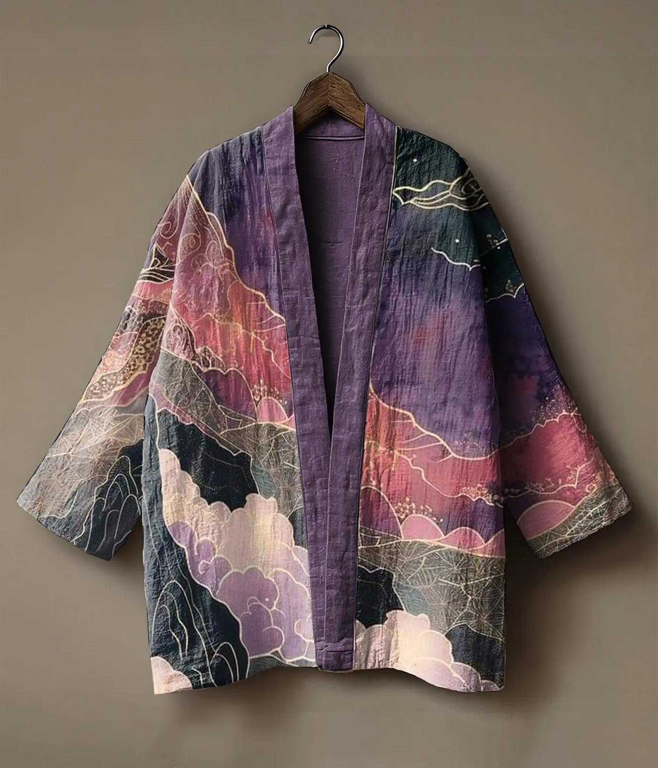 Abstract print embroidered linen cardigan kimono