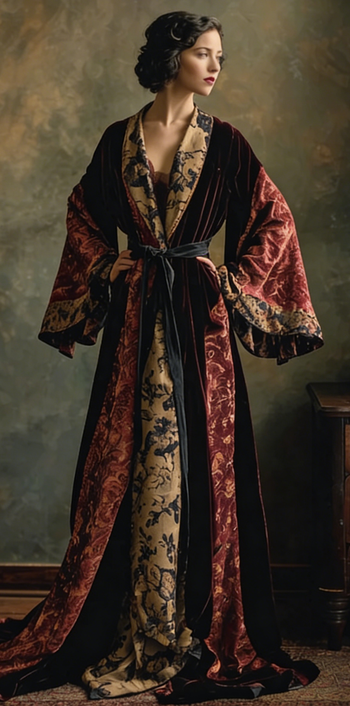 Elegant autumn/winter vintage floral style velvet robe (with belt)
