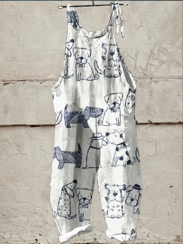 Dog Art Print Casual Wide-Leg Jumpsuit