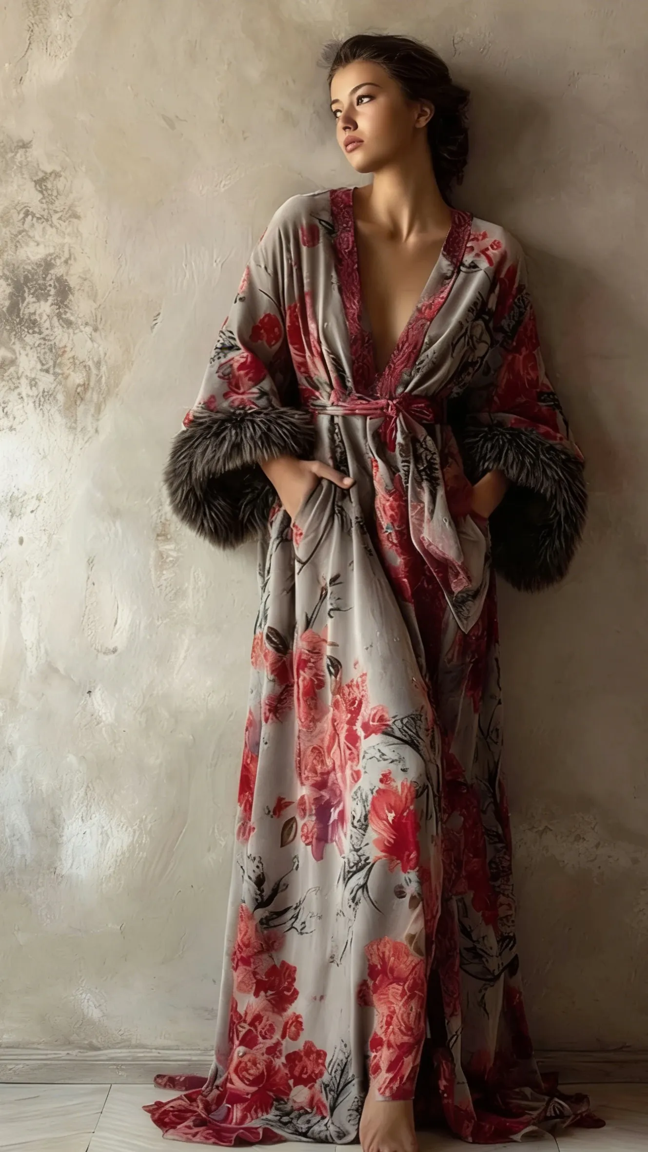 Women's Autumn and Winter Cotton Velvet Blended Robe (With Belt)