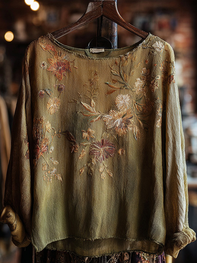 Women's Bohemian Floral Print Casual Round Neck T-shirt