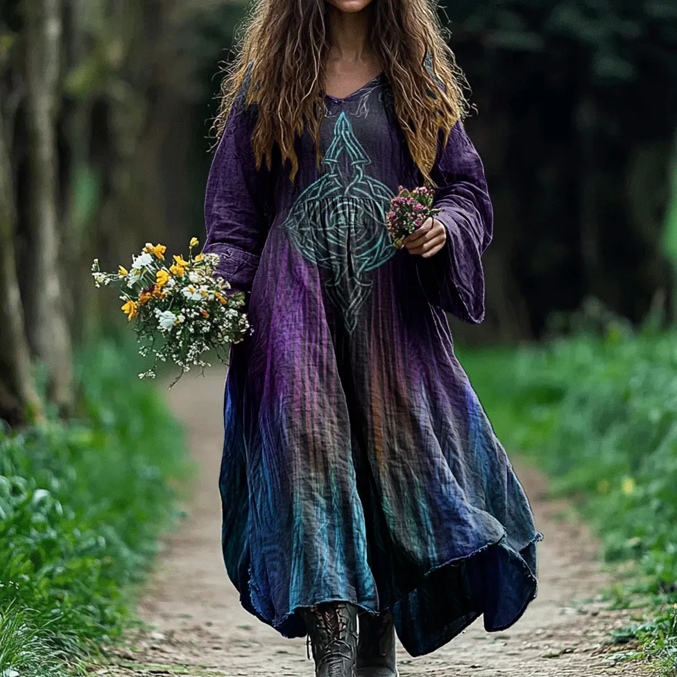 Vintage Viking Gradient Tribal Pattern Comfy Maxi Dress