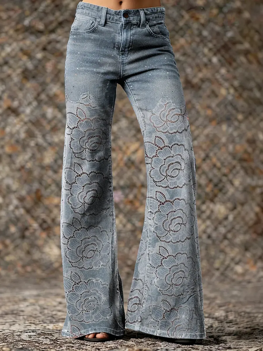 Ethnicity Texture Flowers Women's Print Casual Wide Leg Pants