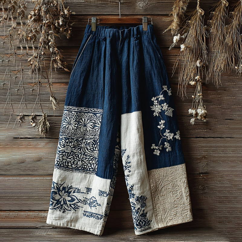 Japanese Art Patchwork Print Pants