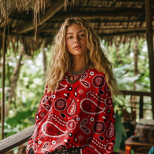Vintage Paisley Print Cotton & Linen Loose Top