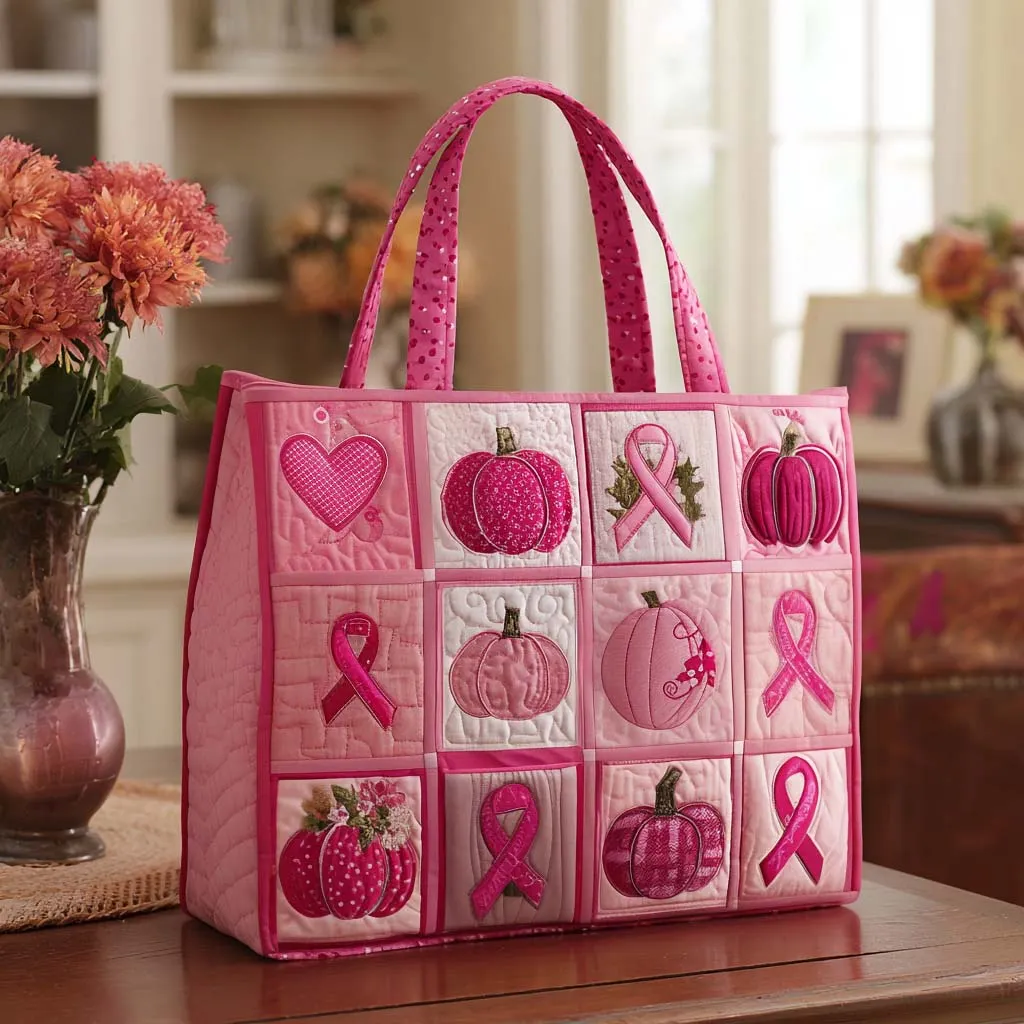Pink Ribbon Quilted Tote Bag