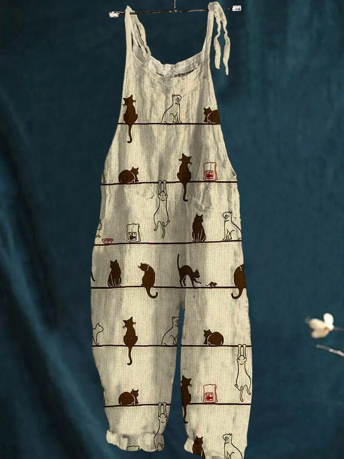 Lovely Cats Art Print Casual Wide-Leg Jumpsuit