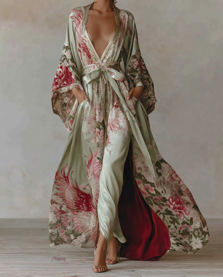 Elegant Vintage Printed Robe