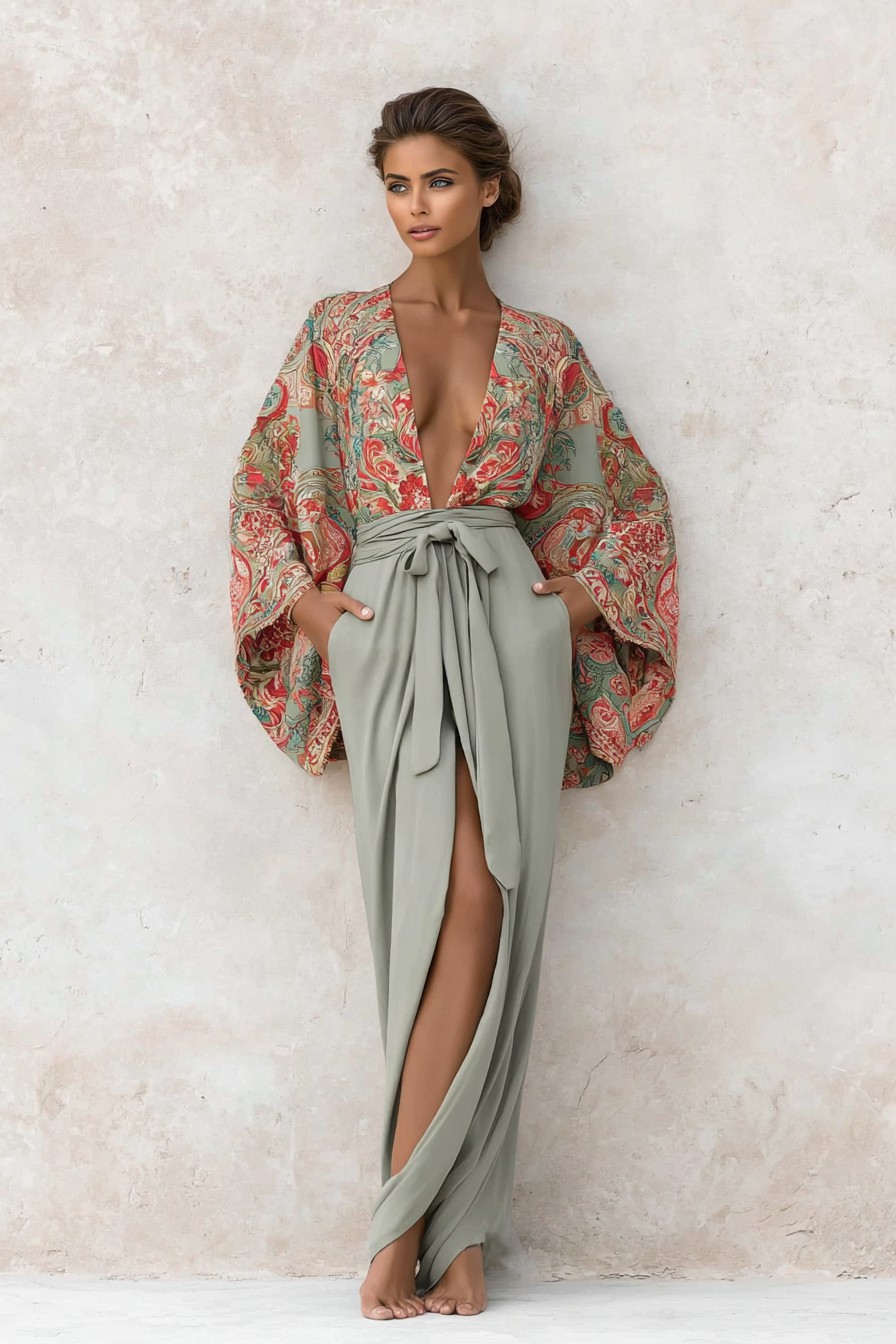 Elegant Vintage Printed Robe