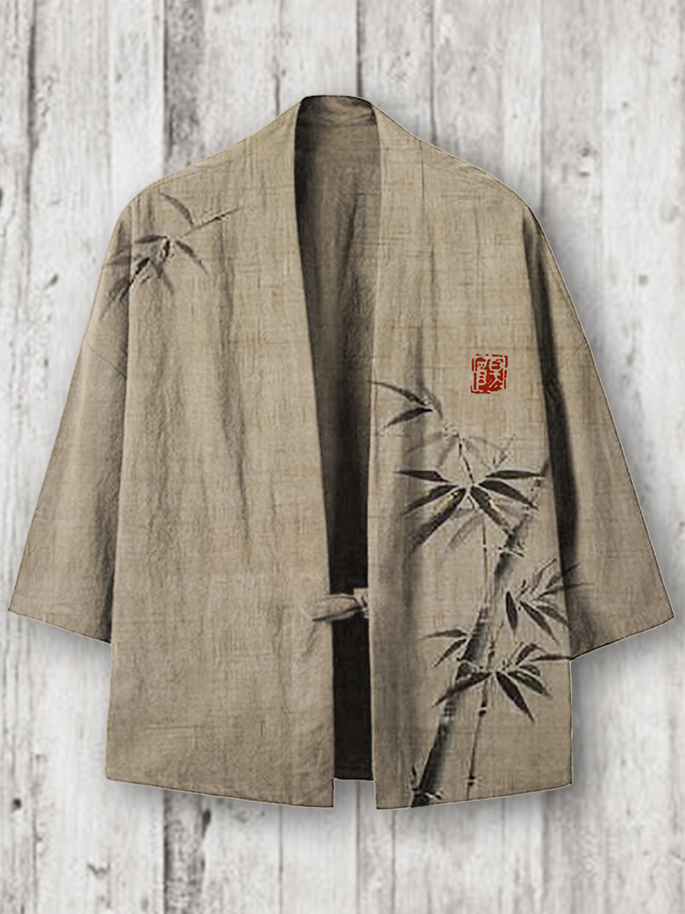Simple Bamboo Japanese Art Linen Blend Kimono Cardigan