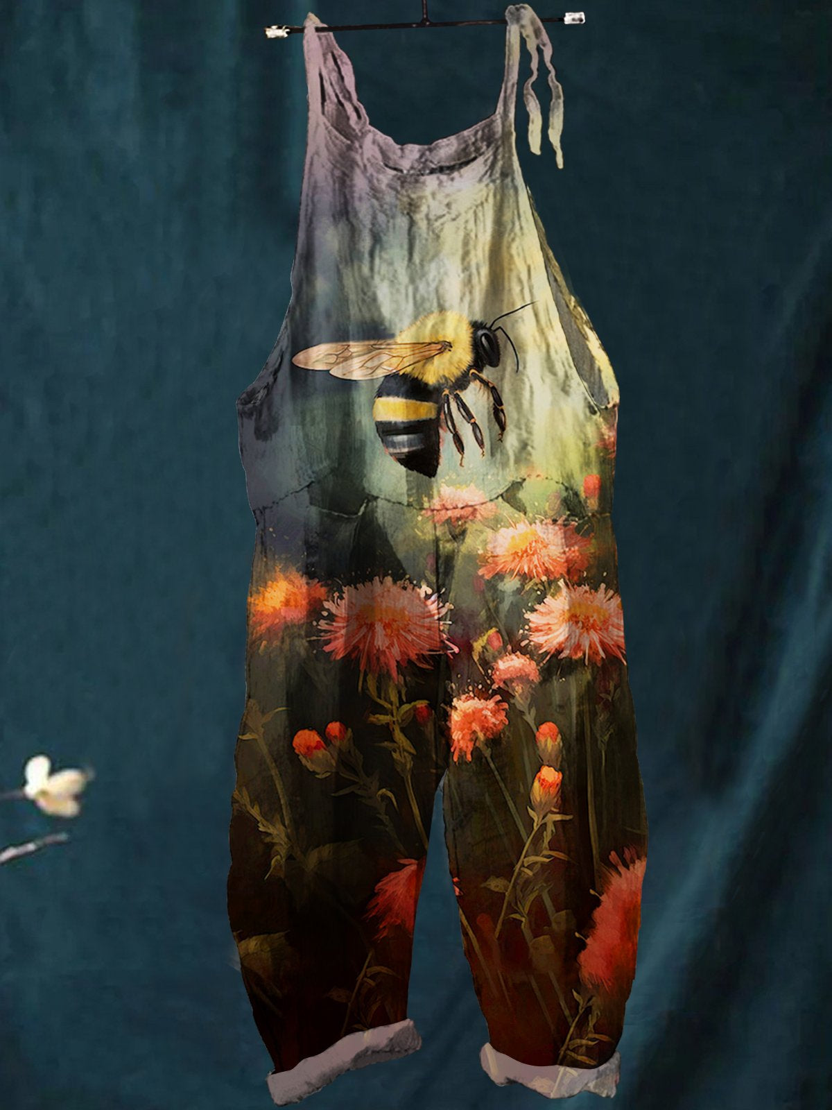 Bee Art Print Casual Wide-Leg Jumpsuit
