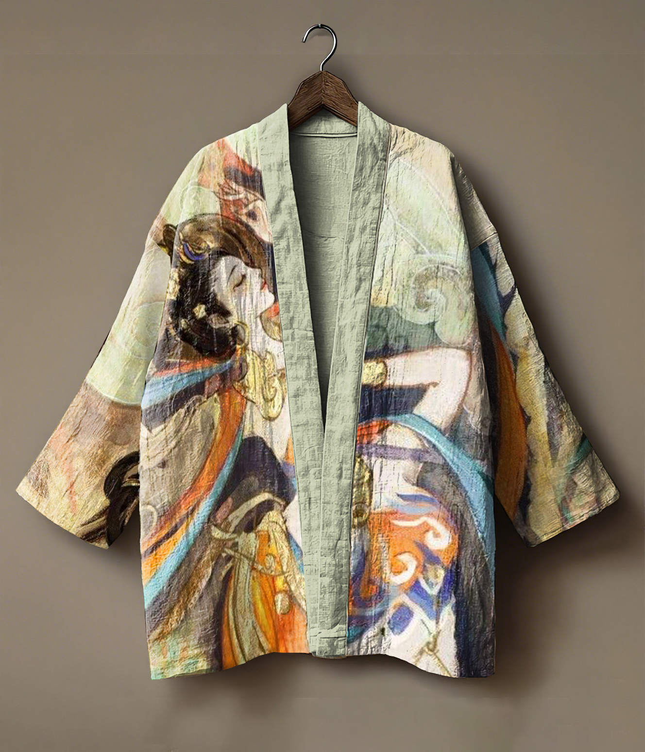 Abstract print embroidered linen cardigan kimono