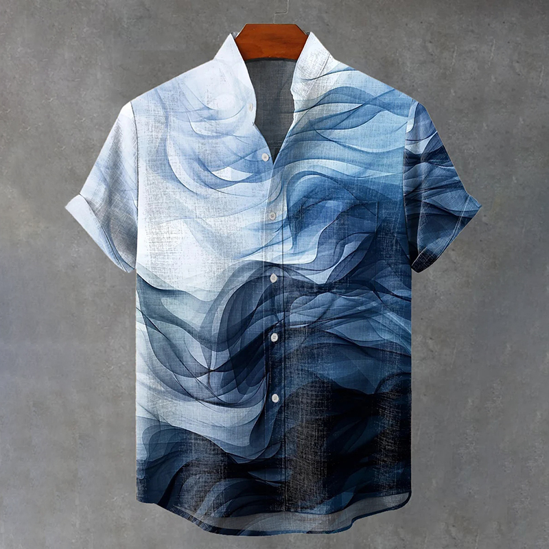 Retro Ink Painting Style Japanese Retro Linen Art Short-sleeved Shirt