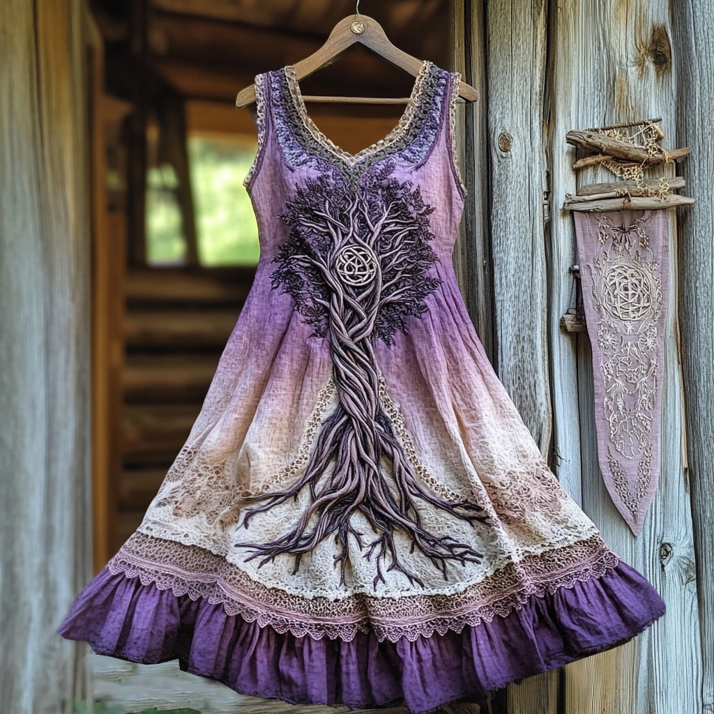 Vintage Life Of Tree Tribal Lace Patchwork Art Comfy Tank Dress