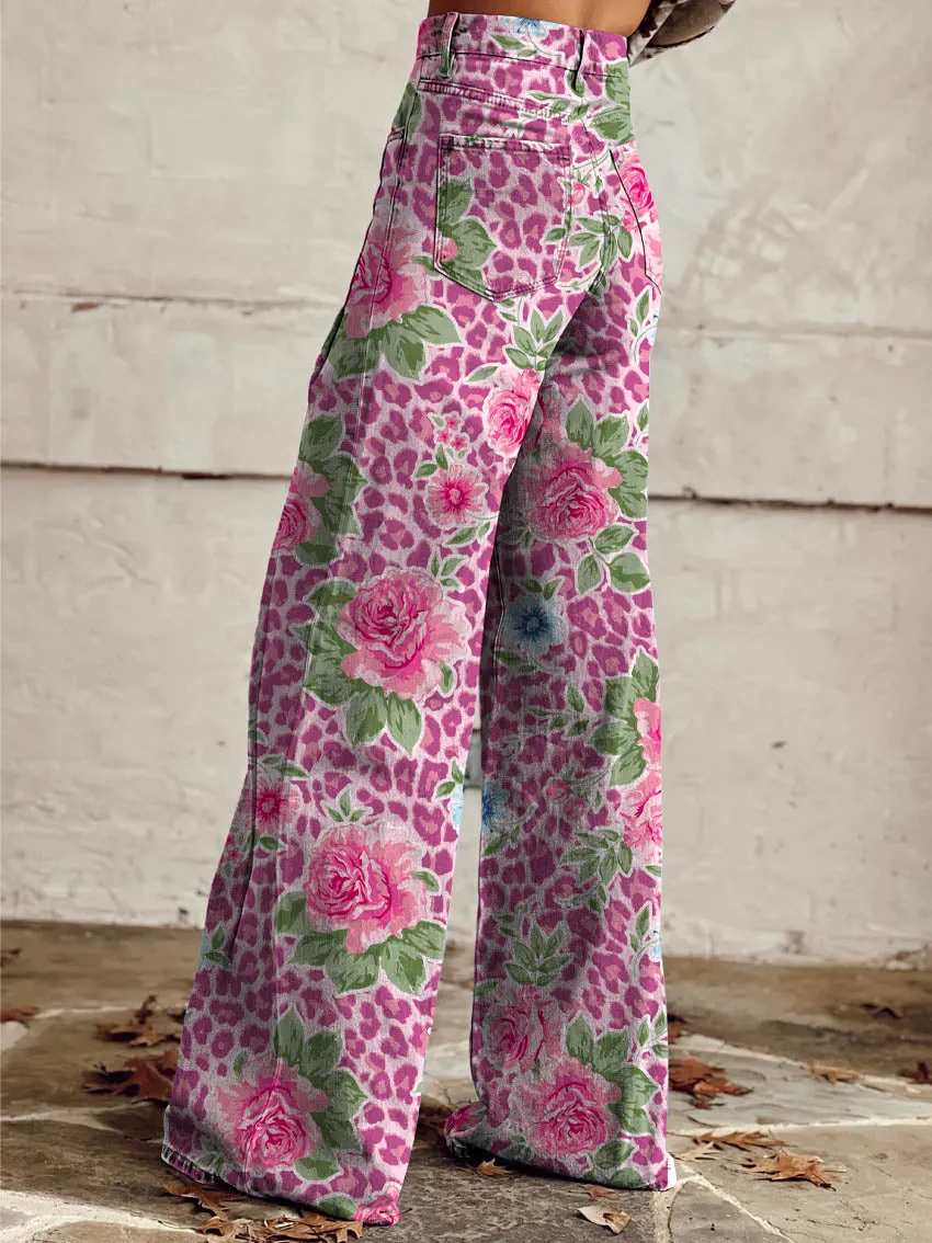 Leopard Print Casual Wide-Leg Pants