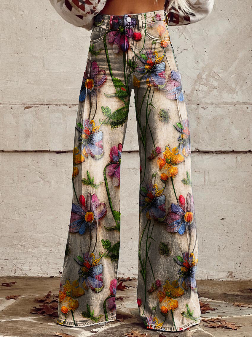 Floral Print Casual Wide-Leg Pants