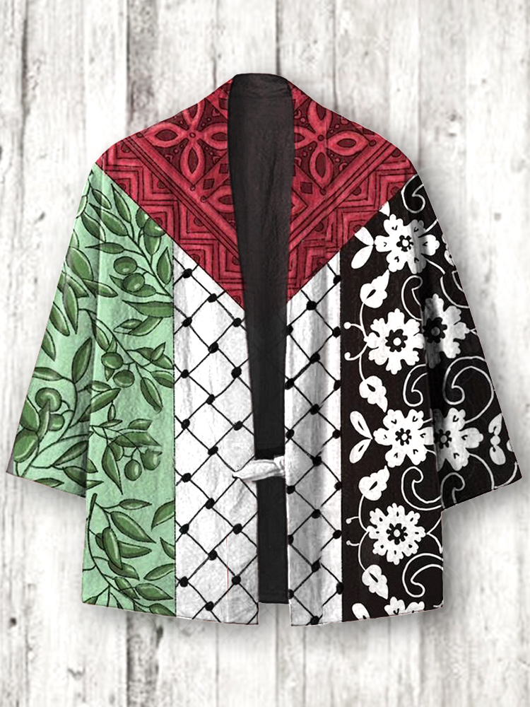I Hope Peace Forever Print Linen Blend Kimono Cardigan
