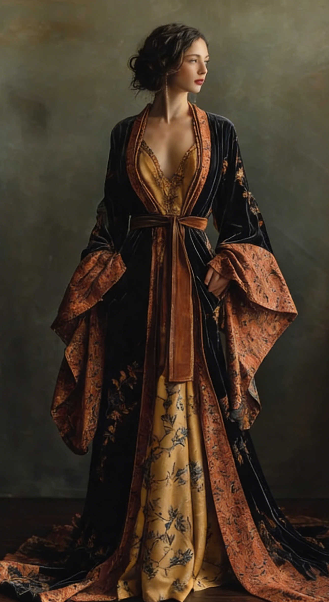 Elegant autumn/winter vintage floral style velvet robe (with belt)