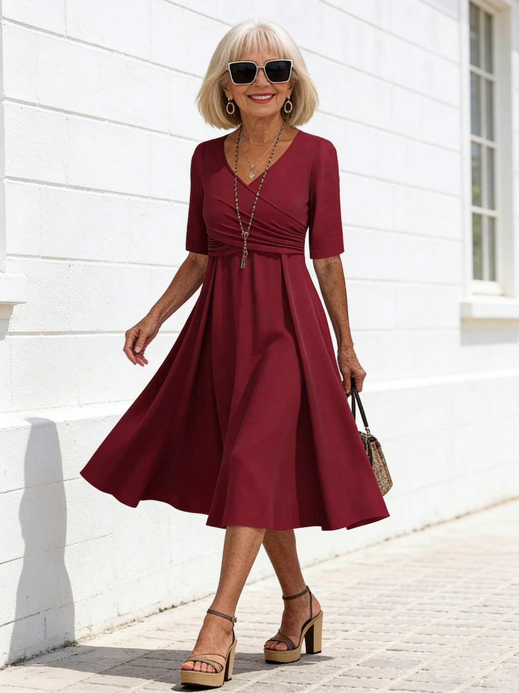 V-Neck Relaxed Midi Dress
