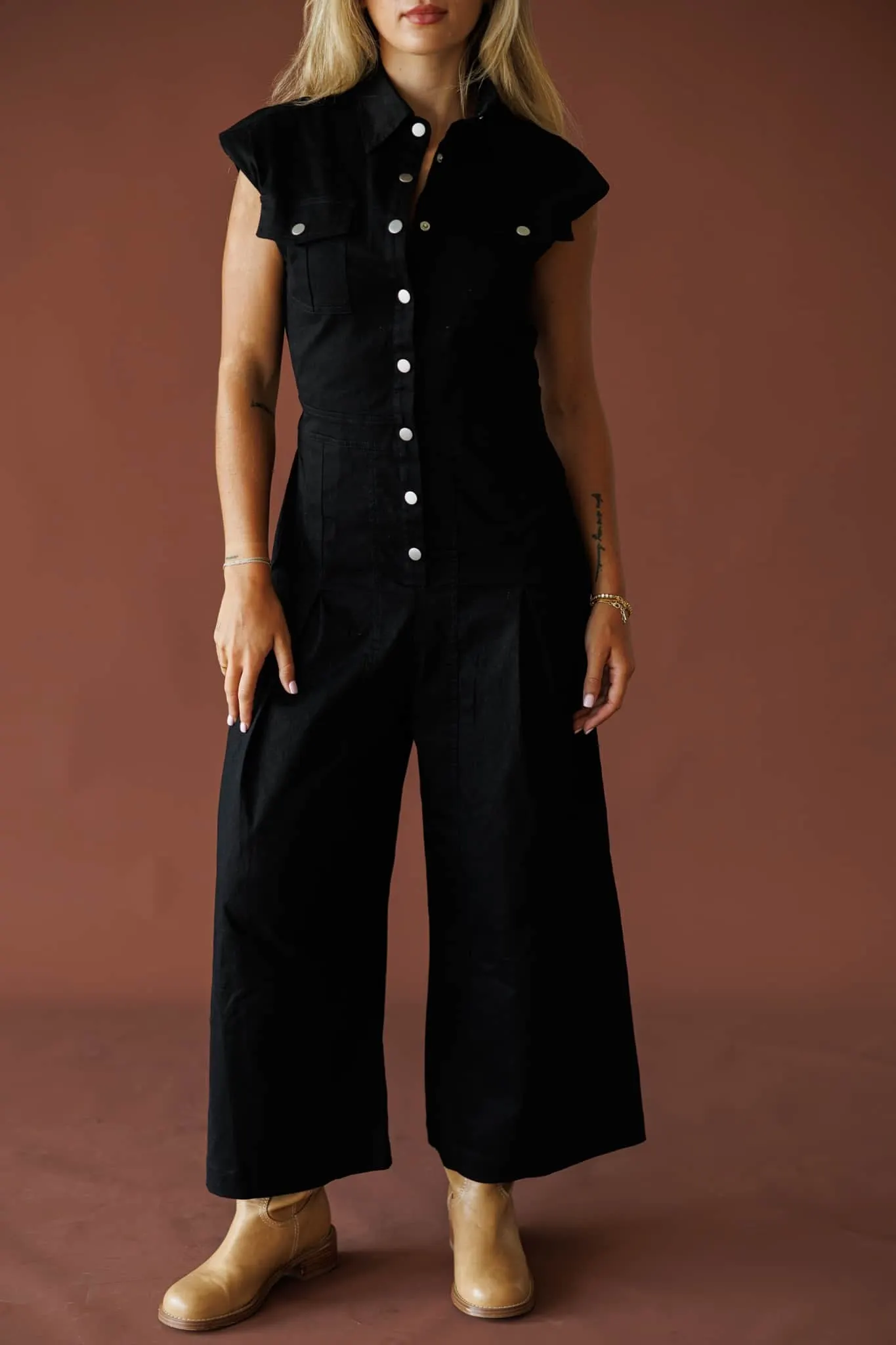 Twill Wide-Leg Jumpsuit