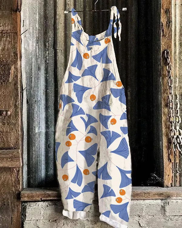 Casual Ginkgo Leaf Print Loose Jumpsuit