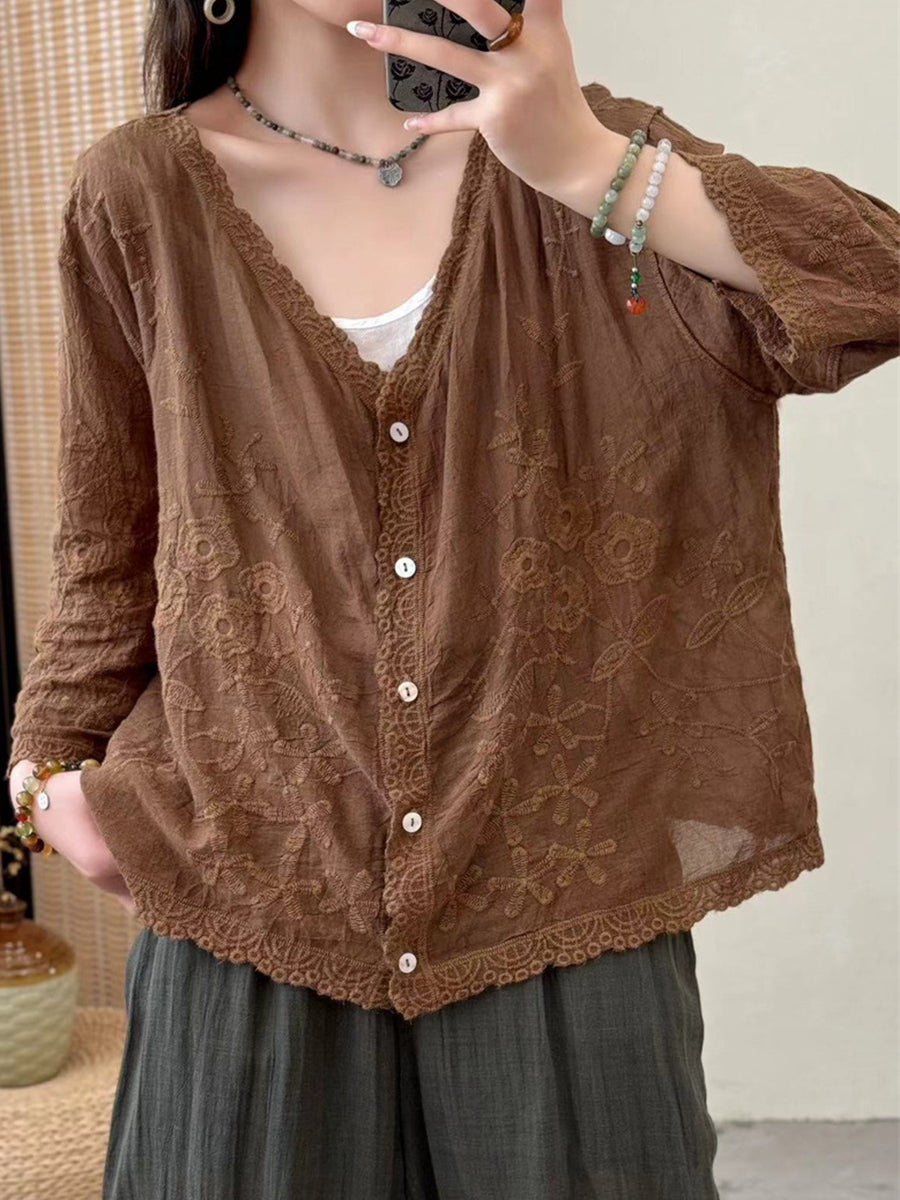 Exquisite Embroidered Loose Cotton Shirt