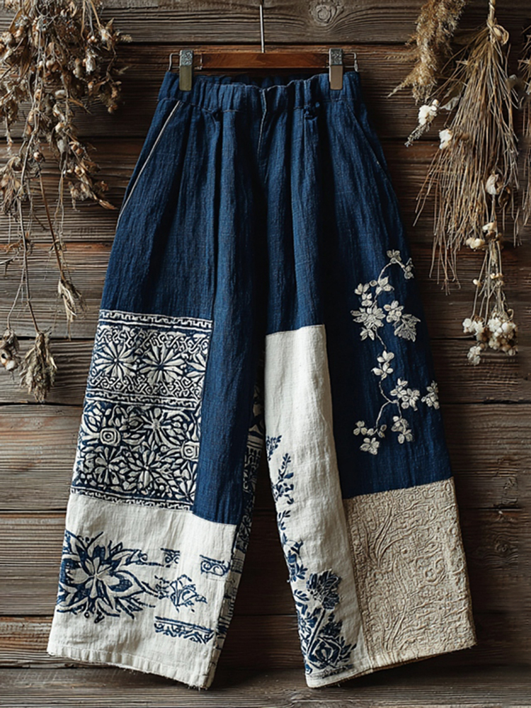 Japanese Art Patchwork Print Pants