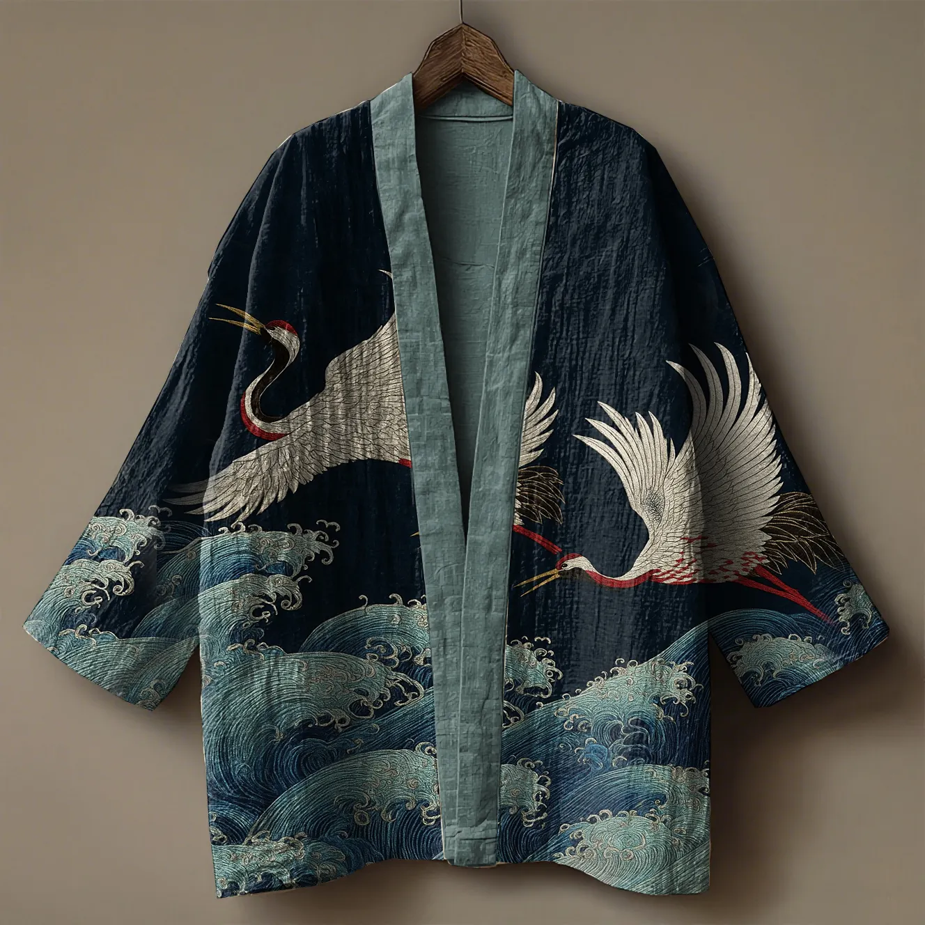 Japanese Art Print Linen Kimono Cardigan
