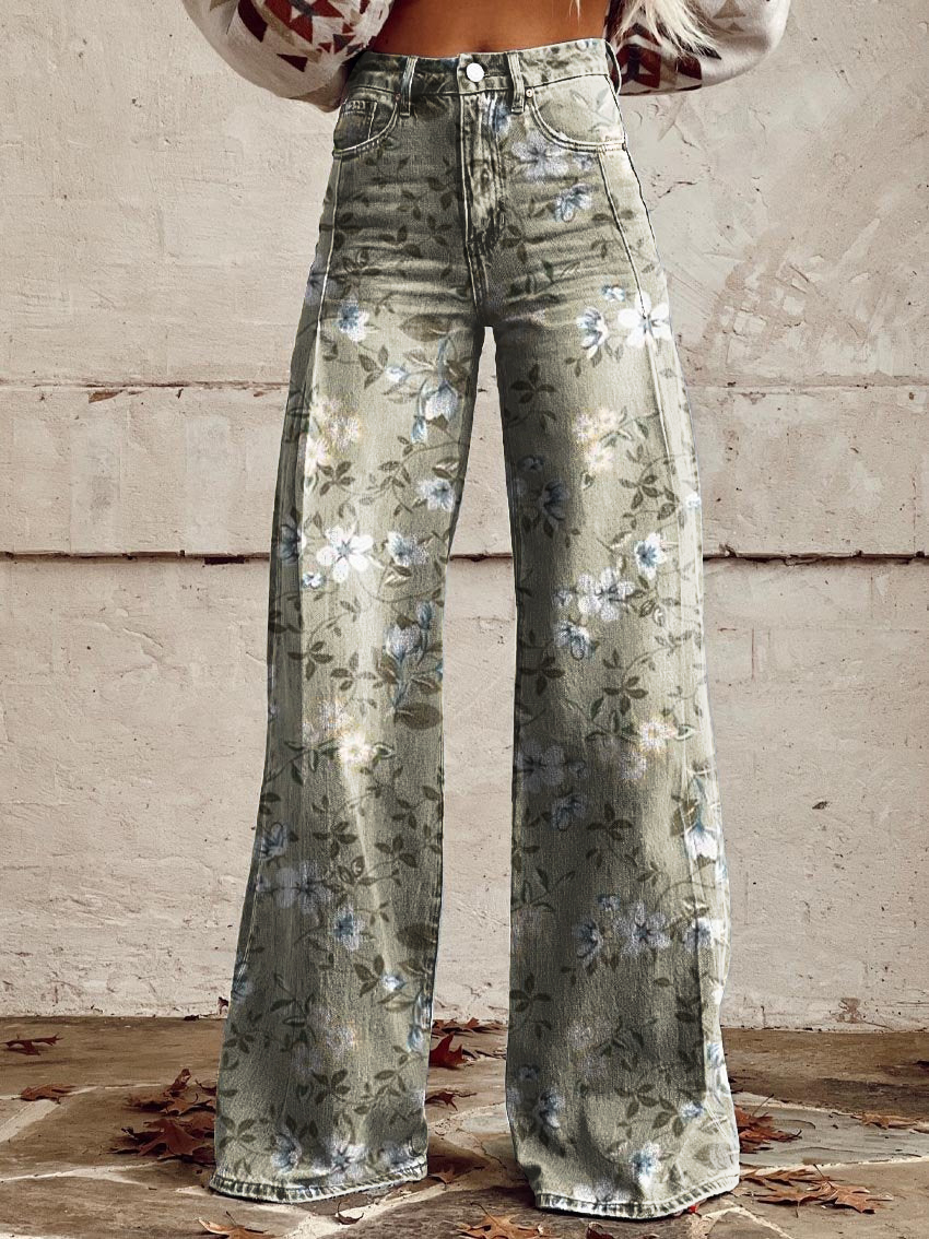 Floral Print Casual Wide-Leg Pants