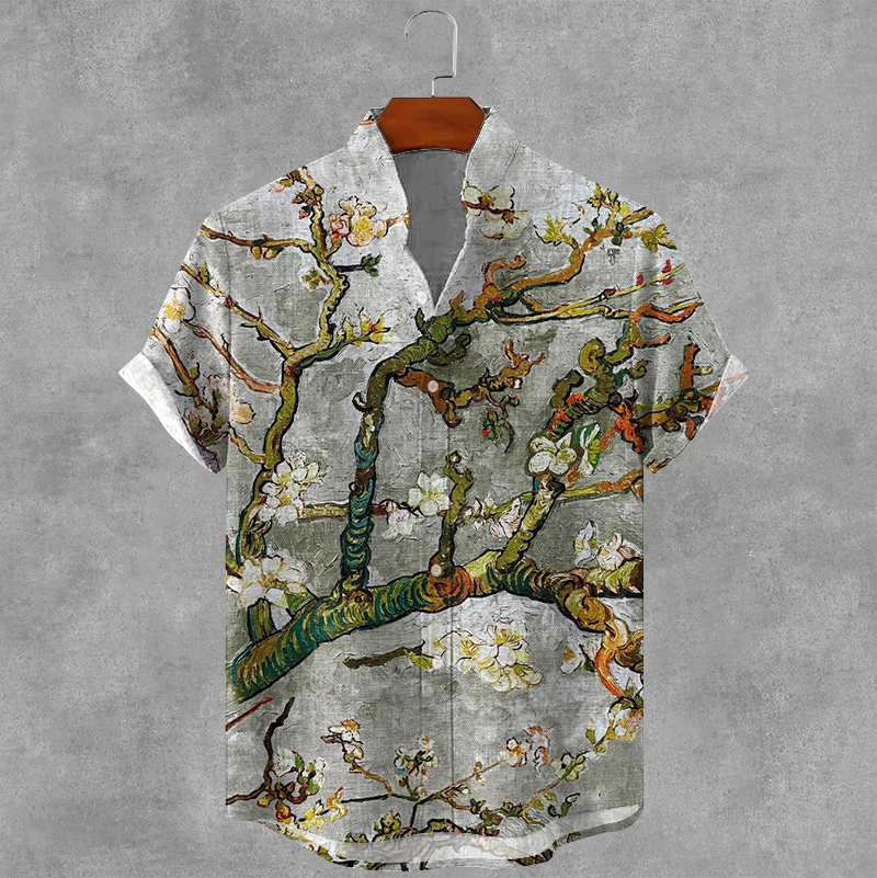 Men's Retro Floral Print Casual Linen Shirt
