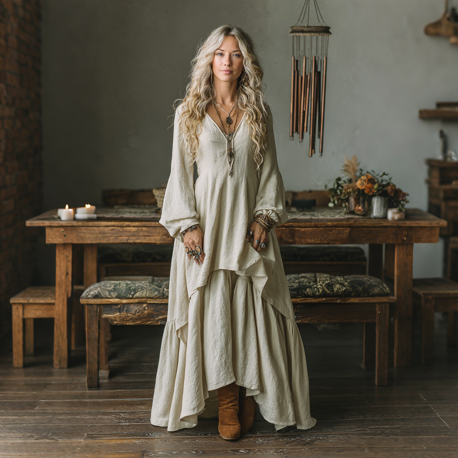 Elegant V-neck High-waisted Long-sleeved Oversized Comfortable And Breathable Dress