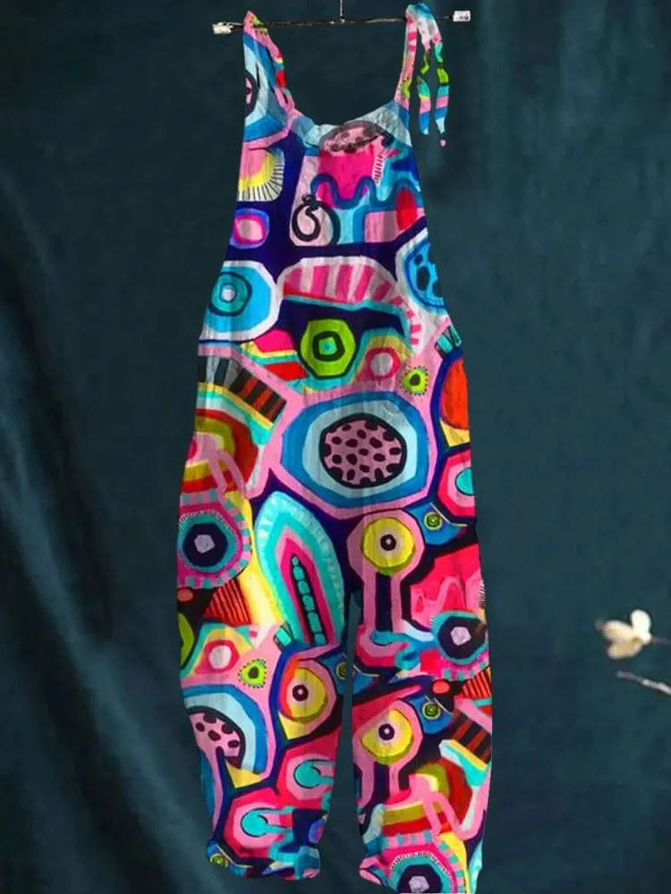 Abstrct Colorful Art Casual Wide-Leg Jumpsuit