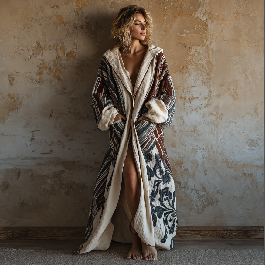 Women's Autumn and Winter Flannel V-Neck Hooded Cardigan Robe