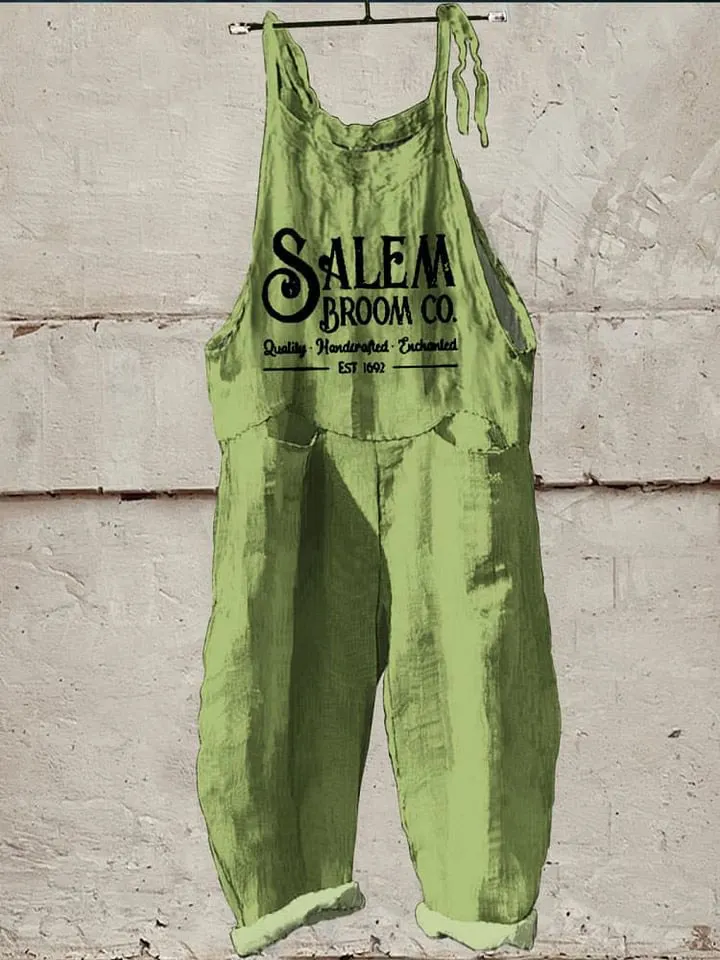 Salem Broom Co. Halloween Art Print Casual Wide-Leg Jumpsuit