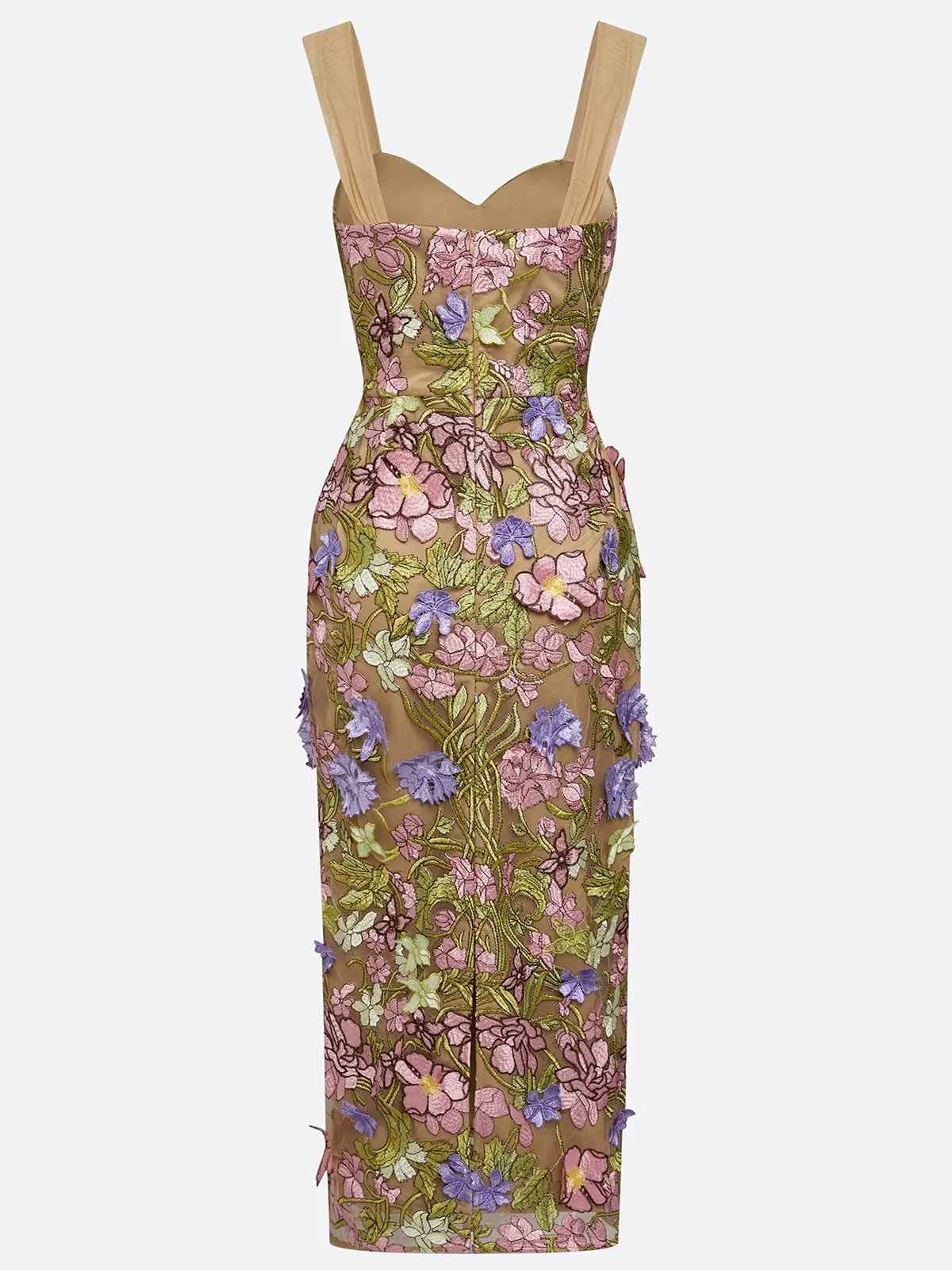 Pink 3D Floral Lace V-Neck Sleeveless Sheath Maxi Dress