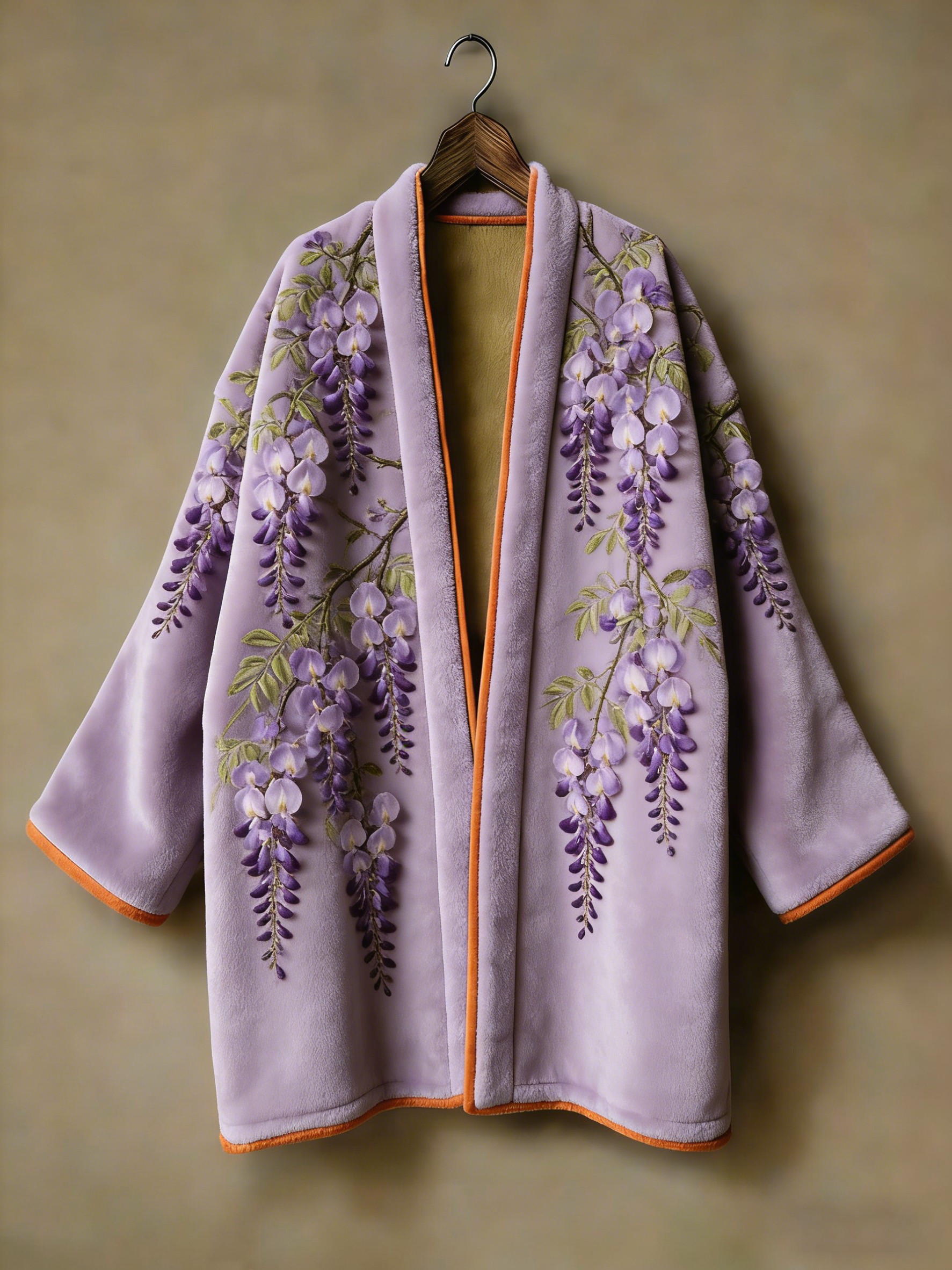 Flannel embroidered printed medium and long kimono cardigan